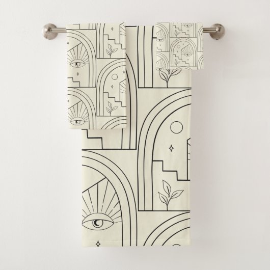 Keltische Witchy Eye Landscape Arch Line in Black Bad Handdoek (Insitu)