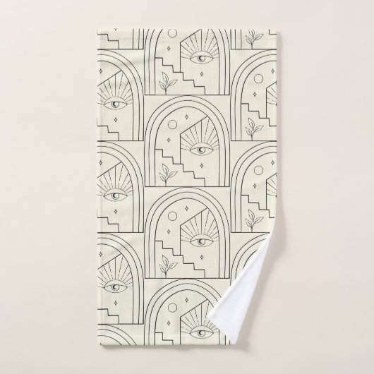 Keltische Witchy Eye Landscape Arch Line in Black Bad Handdoek (Handdoek)
