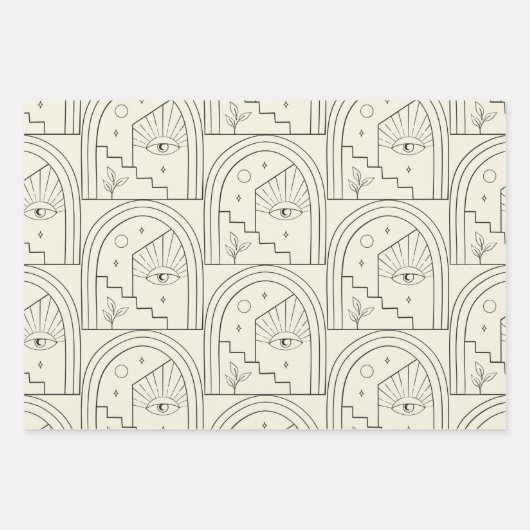 Keltische Witchy Eye Landscape Arch Line in Black Inpakpapier Vel (Voorkant 2)