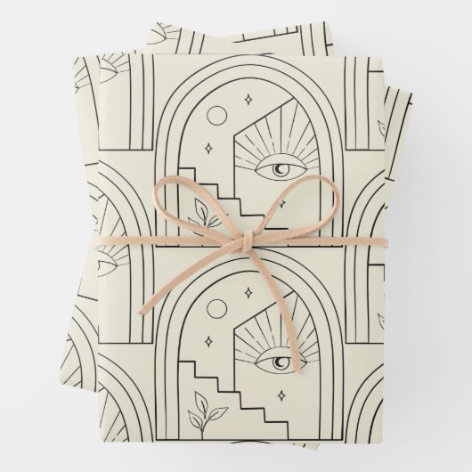 Keltische Witchy Eye Landscape Arch Line in Black Inpakpapier Vel (In situ)