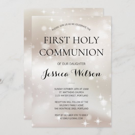 Keltische witte goudsterren Eerste Heilige Communi Kaart (Voorkant / Achterkant)