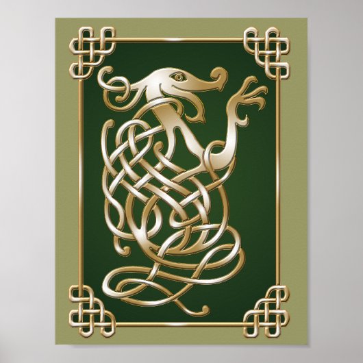 Keltische Wolf - Groene Achtergrond Poster (Voorkant)