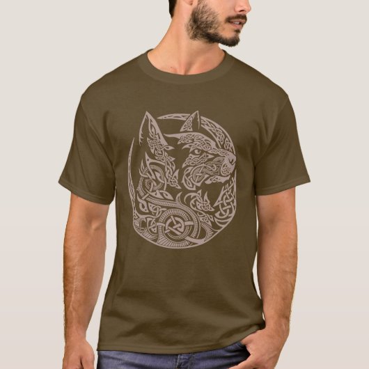 Keltische Wolf Knoopwerk Stamkunst Ontwerp T-shirt (Voorkant)