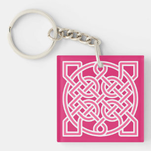 Keltische Zeemansknoop, Fuchsia Roze en Wit Sleutelhanger
