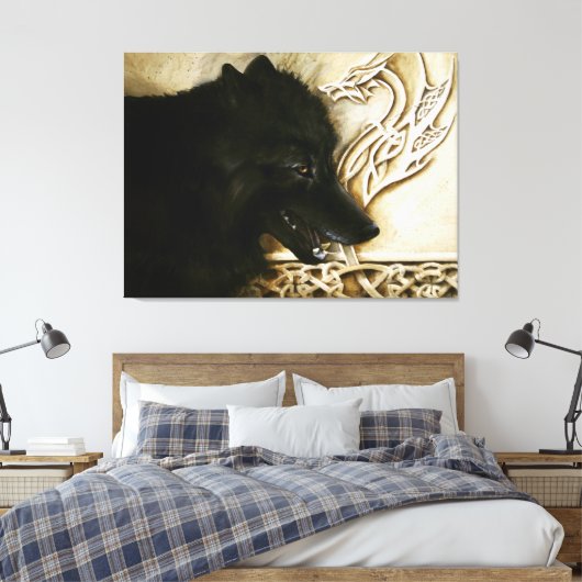 Keltische zwarte wolf canvas afdruk (Insitu (Slaapkamer))