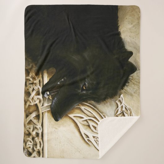 Keltische zwarte wolf sherpa deken (Voorkant)