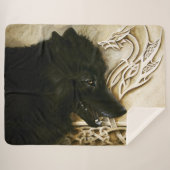 Keltische zwarte wolf sherpa deken (Voorkant (horizontaal))