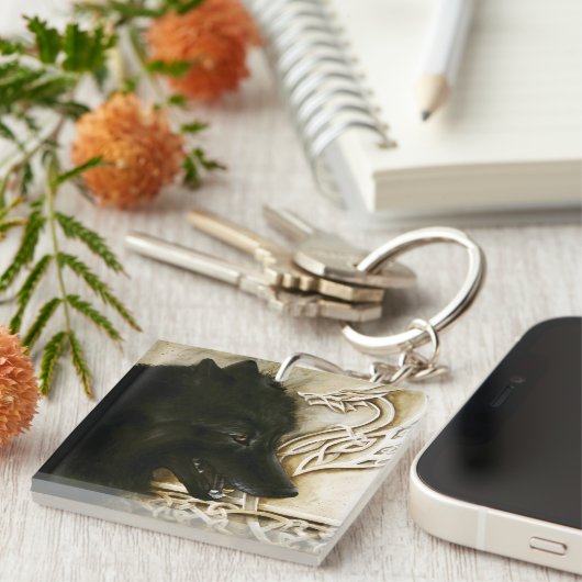 Keltische zwarte wolf sleutelhanger (Voorkant Rechts)