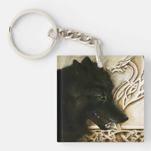 Keltische zwarte wolf sleutelhanger (Voorkant)