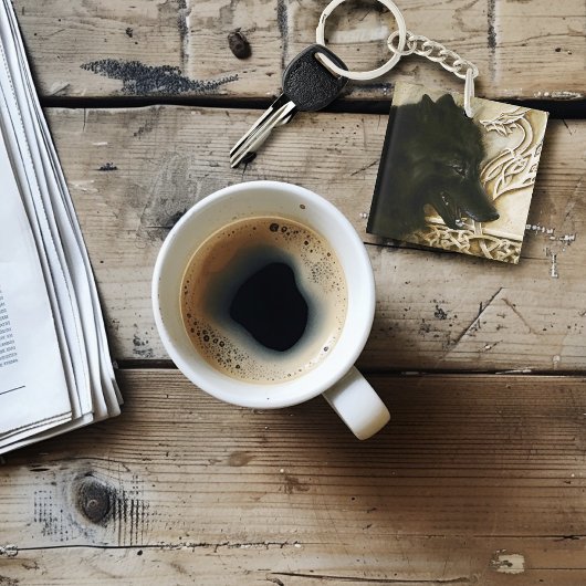 Keltische zwarte wolf sleutelhanger