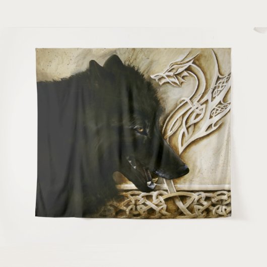 Keltische zwarte wolf wandkleed (Voorkant (horizontaal))