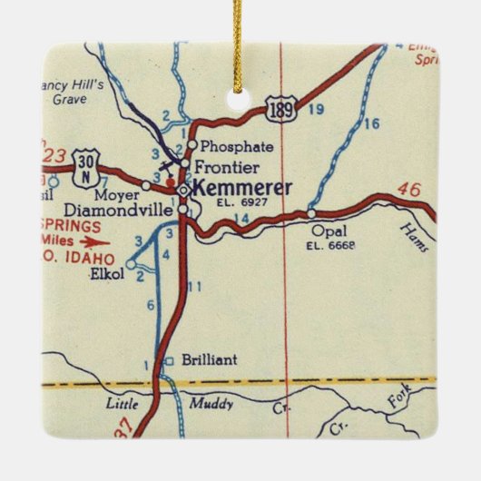 Kemmerer WY  Map Keramisch Ornament (Achterkant)