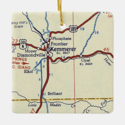 Kemmerer WY  Map Keramisch Ornament (Voorkant)