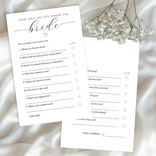 Ken de Bruid Spel Minimaal Bruiloft Activiteit (Fun Bridal Shower Activity)