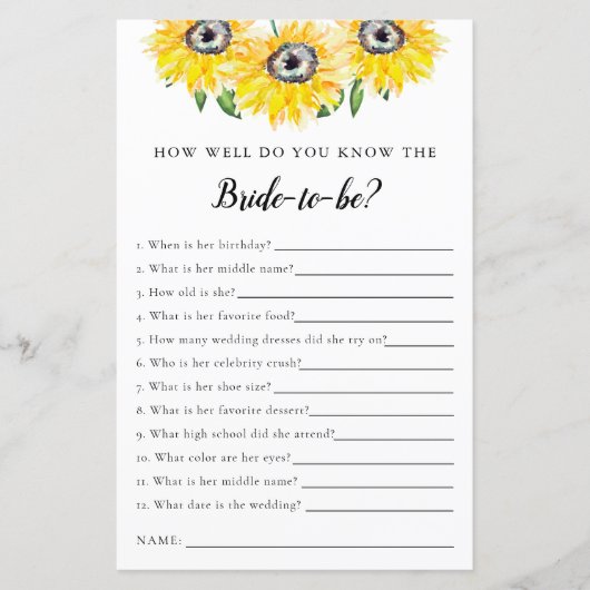ken de bruid Vrijgezellenfeest Game Sunflower (Voorkant)