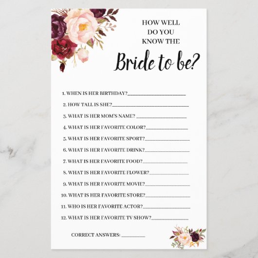 Ken je de Bride Marsala Shower Kaart? Flyer (Voorkant)
