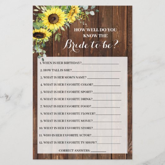 Ken je de Bride Sunflower Shower-kaart? Flyer (Voorkant)