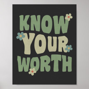 ken je waarde vintage groovy citaat poster