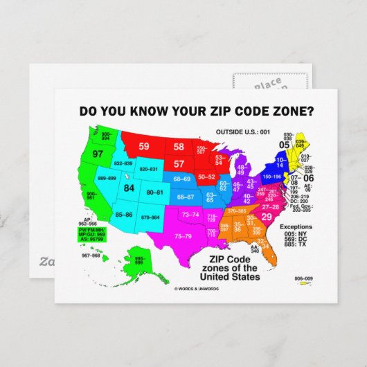 Ken jij je postcode zone? (Amerikaanse kaart) Briefkaart (Voorkant / Achterkant)