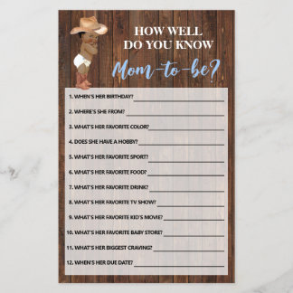Ken jij Mom AA Cowboy Shower Game Kaart? Flyer