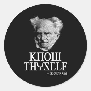 Ken Thyself Socrates Descartes Schopenhauer Philo Ronde Sticker