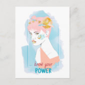 Ken uw kracht motivatie quote meisje gezicht briefkaart (Voorkant)