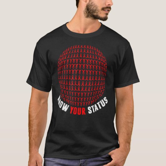 Ken Uw Status Hiv & Aids Bewustmaking Planet Red R T-shirt (Voorkant)