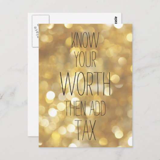 Ken uw waarde - Gold Bokeh Inspirerend Quote Briefkaart (Voorkant / Achterkant)