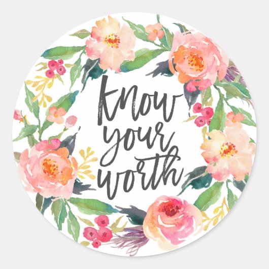 Ken Uw Worth, Boho Inspirerend Quote Ronde Sticker (Voorkant)