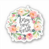 Ken Uw Worth, Boho Inspirerend Quote Sticker (Voorkant)