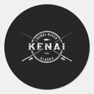 Kenai Ak Vintage Gekruiste Vissenstokken Ronde Sticker