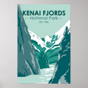 Kenai Fjords Nationaal Park Alaska Vintage Poster