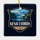 Kenai Fjords Nationaal Park Illustratie Retro Art Keramisch Ornament<br><div class="desc">Kenai Fjords vectorkunstwerk ontwerp. Het park is een Amerikaans nationaal park dat de Harding Icefield,  zijn uitstromende gletsjers en kustsnoeren en -eilanden in stand houdt.</div>