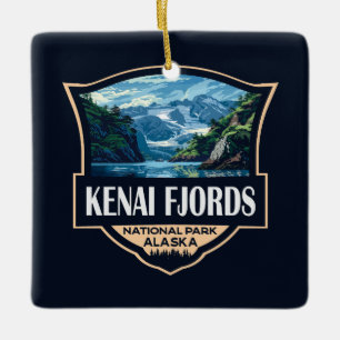 Kenai Fjords Nationaal Park Illustratie Retro Art Keramisch Ornament