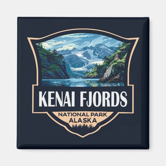 Kenai Fjords Nationaal Park Illustratie Retro Art Magneet (Voorkant)