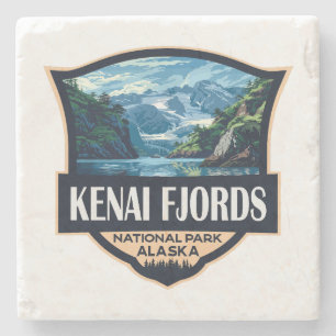 Kenai Fjords Nationaal Park Illustratie Retro Art Stenen Onderzetter