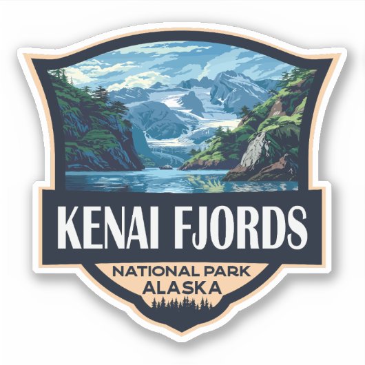 Kenai Fjords Nationaal Park Illustratie Retro Art Sticker (Voorkant)