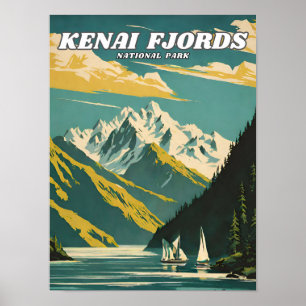 Kenai Fjords Nationaal Park illustratie retro Deco Poster