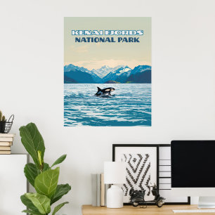Kenai Fjords Nationaal Park Orca Alaska Vintage Poster