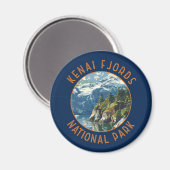 Kenai Fjords Nationaal Park Retro Distressed Circl Magneet (Voorkant / Achterkant)