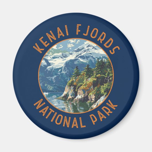 Kenai Fjords Nationaal Park Retro Distressed Circl Magneet (Voorkant)