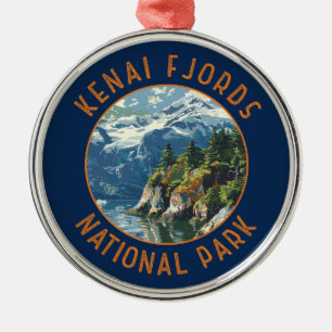 Kenai Fjords Nationaal Park Retro Distressed Circl Metalen Ornament
