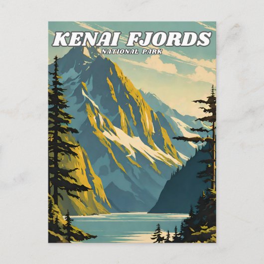 Kenai Fjords National Park illustratie retro Briefkaart (Voorkant)