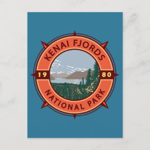 Kenai Fjords National Park Retro Compass Emblem Briefkaart