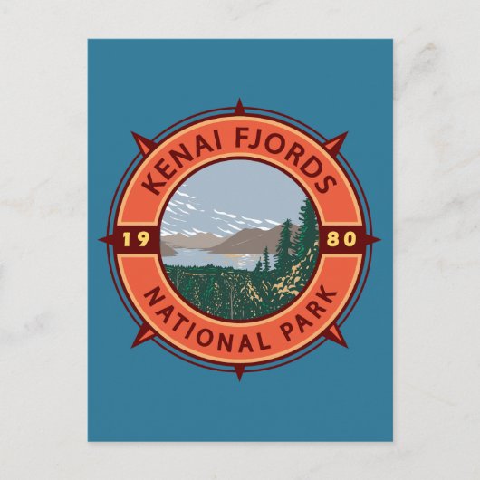 Kenai Fjords National Park Retro Compass Emblem Briefkaart (Voorkant)