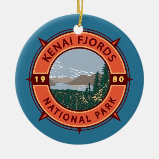 Kenai Fjords National Park Retro Compass Emblem Keramisch Ornament (Voorkant)