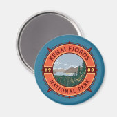 Kenai Fjords National Park Retro Compass Emblem Magneet (Voorkant / Achterkant)