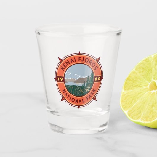 Kenai Fjords National Park Retro Compass Emblem Shot Glas (Voorkant)