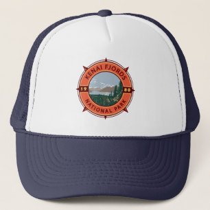 Kenai Fjords National Park Retro Compass Emblem Trucker Pet