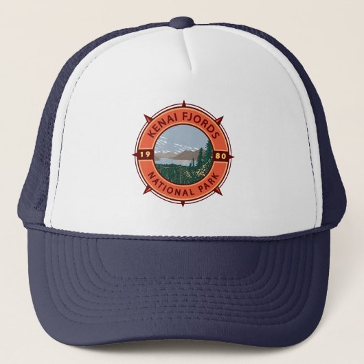 Kenai Fjords National Park Retro Compass Emblem Trucker Pet (Voorkant)